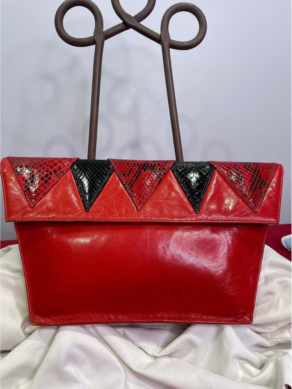 VASILIS for TROTTING Red Clutch with Snakeskin Accents